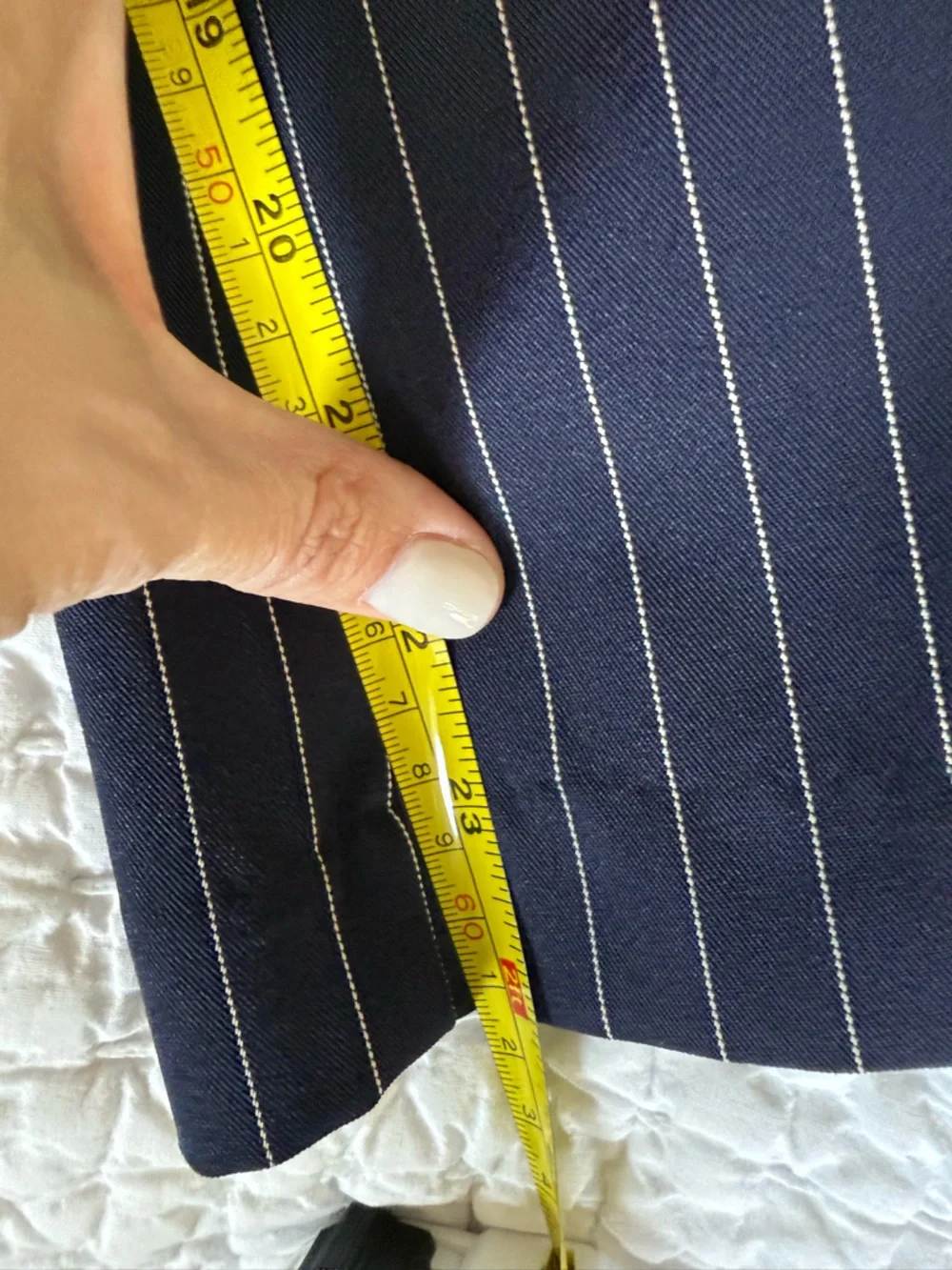 Lulu’s Mason High-Waist Navy Pinstriped Wide Leg Pants with Tie Waist - Picture 7 of 9